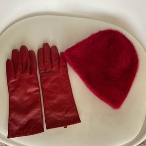 Danier Leather Angora Hat and Leather Gloves set